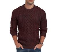 Hisir Jerséis de punto trenzado para hombre de cuello redondo de invierno gruesos y cálidos de manga larga para hombre Reino Unido, rojo vino, XL