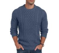 Hisir Jerséis de punto trenzado para hombre de cuello redondo de invierno gruesos y cálidos de manga larga para hombre Reino Unido, azul vaquero, M