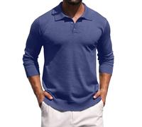 Hisir Jersey de punto para hombre con cuello polo, suéter de punto, suéter de manga larga con cuello polo, suéter básico de un solo color, suéter de negocios, otoño, invierno, Mezclilla Azul, M