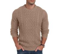 Hisir Suéter de hombre Invierno Jersey de punto grueso con cable informal Cuello redondo Cálido Manga larga Suéter Cuello redondo para hombre, 02 caqui., M