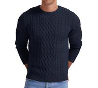 Hisir Suéter Hombres de Invierno con Cable Grueso Cuello Redondo Cálido Suéter de Manga Larga de Punto de Cuello Redondo Suéteres de los Hombres (Azul Marino, XL)