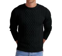 Hisir Suéter Hombres de Invierno con Cable Grueso Cuello Redondo Cálido Suéter de Manga Larga de Punto de Cuello Redondo Suéteres de los Hombres (Negro, L)