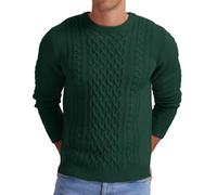 Hisir Suéter Hombres de Invierno con Cable Grueso Cuello Redondo Cálido Suéter de Manga Larga de Punto de Cuello Redondo Suéteres de los Hombres (Verde, L)