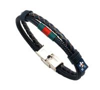 Hispania Colors - Pulsera Dúo Azul Marino con Cordón Verde/Rojo - Diseño Náutico - Cierre Inox - Piel y Cordón - Hecha en España - Talla XS