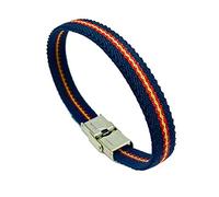 Hispania Colors PULSERA ELÁSTICA CON BANDERA DE ESPAÑA Y CIERRE DE ACERO. FONDO AZUL MARINO (GRANDE - Muñecas entre 18 y 20 cm de contorno)