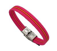 Hispania Colors PULSERA ELÁSTICA CON BANDERA DE ESPAÑA Y CIERRE DE ACERO. FONFO ROSA (Fucsia)