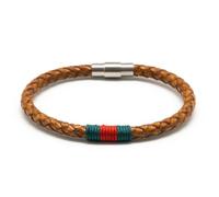 Hispania Colors - Pulsera Fortune Cordón Verde/Rojo y Piel Marrón - Diseño Náutico Masculino - Cierre Inox - Hecha en España - Regalo - Talla S