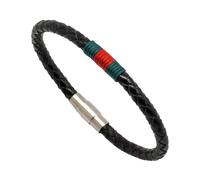 Hispania Colors - Pulsera Fortune Cordón Verde/Rojo y Piel Marrón - Diseño Náutico Masculino - Cierre Inox - Hecha en España - Regalo - Talla L