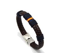 Hispania Colors Pulsera- Menorca de piel marrón y cordon Nautico con bandera de España (Azul marino, 21)