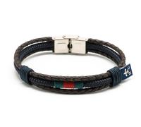 Hispania Colors - Pulsera Triple Marrón y Azul Marino - Diseño Náutico - Cierre Inox - Cordón y Piel - Hecha en España - Regalo Unisex - Talla L