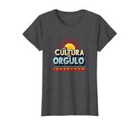 Hispanic Heritage Mi Cultura Mi Orgullo Vibrante Sol Motivo Camiseta, Mujer, Jaspeado Oscuro, XXL