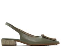 Hispanitas - Bailarinas destalonadas,Punta Fina,Suela de Goma,tacón Cuadrado imitación Madera,Piel,manoletina para: Mujer Color: Alga Talla:40