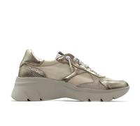 Hispanitas CHV253819 Zapatos sneakers de piel con cordón elástico, de cuña, suela blanca de goma,rejilla,calado, para señora