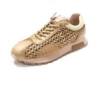 Hispanitas - Zapatos Sneakers de Piel con cordón elástico,de cuña,Suela de Goma,Rejilla,Calado, para: Mujer Color: Dessert Talla:38