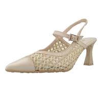Hispanitas - Zapato de piel y cuerda con tacón fino imitación a madera,destalonado,tira al tobillo,salón para: Mujer color: BUTTER talla:39