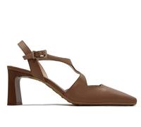 Hispanitas - Zapato de piel con tacón fino,salón destalonado,sandalia con tira al tobillo,puntera cuadrada para: Mujer color: ALMOND talla:39
