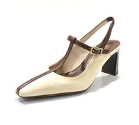 Hispanitas - Zapato de Piel con tacón Fino,salón Destalonado,Tira al Tobillo,eslabón de Adorno en el Empeine para: Mujer Color: Avellana Talla:37