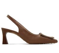 Hispanitas - Zapato de Piel con tacón Fino,salón Destalonado,Tira al Tobillo,eslabón de Adorno en el Empeine para: Mujer Color: Almond Talla:38