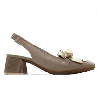 Hispanitas - Zapato de Piel con tacón Medio,Destalonado,Tira al Tobillo,clásico,salón,Punta Cuadrada,Piedras, para: Mujer Color: Latte Talla:39
