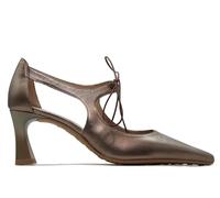 Hispanitas - Zapato de Piel con tacón Rectangular,salón Destalonado,Sandalia con Cordones,Puntera Fina para: Mujer Color: STARMET Talla:39