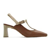 Hispanitas - Zapato de Piel,tacón Rectangular imitación a Madera,salón Destalonado,Tira al Tobillo con Hebilla para: Mujer Color: Almond Talla:38