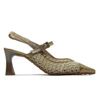 Hispanitas - Zapato de Piel y Cuerda con tacón Fino imitación a Madera,Destalonado,con Tira al Tobillo,salón para: Mujer Color: Platino Talla:38