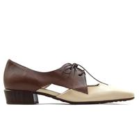 Hispanitas - Zapato de tacón imitación a Madera,Cierre de Cordones,Puntera Cuadrada,de Piel,Oxford para: Mujer Color: Butter Talla:38