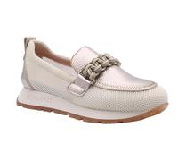 Hispanitas - Zapato mocasín de Piel,náutico Adornado,con Cadena,sin Cordones,Suela Blanca de Goma,Rejilla,Calado para: Mujer Color: Cava Talla:40