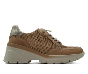 Hispanitas - Zapatos Deportivos,Sneakers de Piel con cordón elástico,de cuña,Suela de Goma,Rejilla,Calado para: Mujer Color: Dessert Talla:39