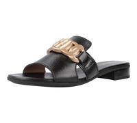 Hispanitas - Zueco con Dedos Fuera,de Piel,tacón bajo,Adorno de Cadena en el Empeine,Liso,clásico, para: Mujer Color: Black Talla:38