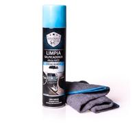 HISPANO CAR Limpia Salpicaderos Coche + Bayeta de Microfibra Incluida | Efecto Mate | Aroma Coche Nuevo | Limpiador Interior para Salpicadero y Plásticos | Fabricado en España | 400 ml
