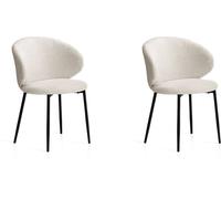 Hispanohogar Juego de 2 sillas de tela boucle y metal en blanco 80x57x50 cm