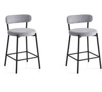 Hispanohogar Juego de 2 taburetes altos de tela y metal en gris 87x48x47 cm