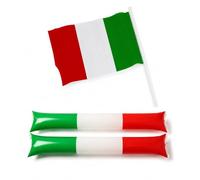 Hispavir ® Aplaudidores Hinchables Reutilizables para Fiestas y Eventos - Thunder Sticks con Válvula de Inflado para Fútbol, Cumpleaños, Conciertos (100, Pack APLAUDIDOR + BANDERIN Italia)
