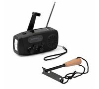 HISPAVIR | Kit Radio de Emergencia Solar con Manivela + Pedernal | Dinamo y Powerbank 2000mAh - Linterna LED, Sirena SOS, Am/FM, IN USB y out Tipo C | Radio Solar + pedernal (Negra + PEDERNAL)