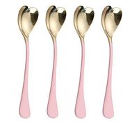 HISSF 4 cucharas de postre de 6.7 pulgadas, en forma de corazón rosa, cucharas de helado de acero inoxidable 18/10