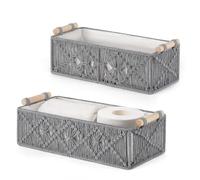Histeaa Boho Decor - Juego de 2 cestas de almacenamiento de macramé tejidas a mano para encimera de inodoro, estante organizador de gabinete, color gris