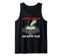 Historias Antiguas Hechizos góticos Bookworm Bibliotecario Murciélago de Halloween Camiseta sin Mangas