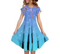 Historias de Adviento para niñas de 10 años, vestido de verano con cuello redondo, mangas con volantes, multicapa, línea A, informal, degradado (6 - 15 años), azul celeste, 6-7 años