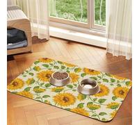Historias de Girasoles Frescos Impresas,Tapete para Comida de Mascotas, manteles Individuales de Cuero sintético para Gatos y Perros,30x45cm
