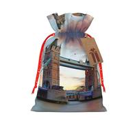Historic Old Tower Bridge London Printing - Bolsa de Navidad de 4.7 x 6.9 pulgadas con cordón y bonita etiqueta de papel kraft, se adapta a regalos y artículos pequeños diarios