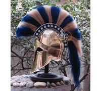 Históricalmuseum - Casco medieval griego Corinthian Armour azul y blanco Plume Knight Spartan MS26