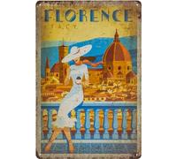 Histórico retro vintage cartel de chapa con recuerdo de viaje, vacaciones, vacaciones, decoración, 30 x 20 cm (Florencia, Italia)