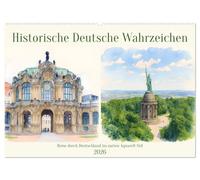 Historische Deutsche Wahrzeichen (Wandkalender 2026 DIN A2 quer), CALVENDO Monatskalender: Reise durch Deutschland im zarten Aquarell-Stil