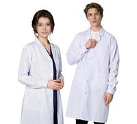 HISUNBEN Abrigo de laboratorio para mujeres y hombres, abrigo médico de poliéster de algodón blanco, abrigo de científico, abrigo de laboratorio para adultos para laboratorio de química, ropa de