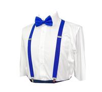 HISUNBEN Tirantes anchos con pajarita en juego, tirantes ajustables con pajarita para hombre con 3 pinzas de metal muy fuertes, talla única para hombres y mujeres, azul