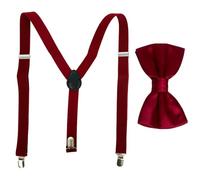 HISUNBEN Tirantes anchos con pajarita en juego, tirantes ajustables con pajarita para hombre con 3 pinzas de metal muy fuertes, talla única para hombres y mujeres, rojo-2