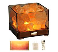 HISUNY Lampara de Sal Natural del Himalaya, 0.75kg Lámpara de Sal, Lamparas de Mesita de Noche Led, Dormitorio, Oficina, Exterior, Camping, Lámpara de Yoga, Incluye Cable de Carga, Cuadrado