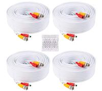 HISVISION - Cable de extensión de cable de vídeo BNC para cámara de seguridad (4 unidades, 30,5 m, 8 conectores BNC y 100 clips de cable para sistema de vigilancia CCTV DVR), color blanco