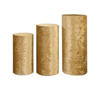 Hisxrcal 3 Fundas para Pedestales Cilíndricos, Funda para Zócalo Cilíndrico, Mantel, Funda para Pilares de Exhibición de Mesa de Postres Y Pasteles para Bodas, Oro